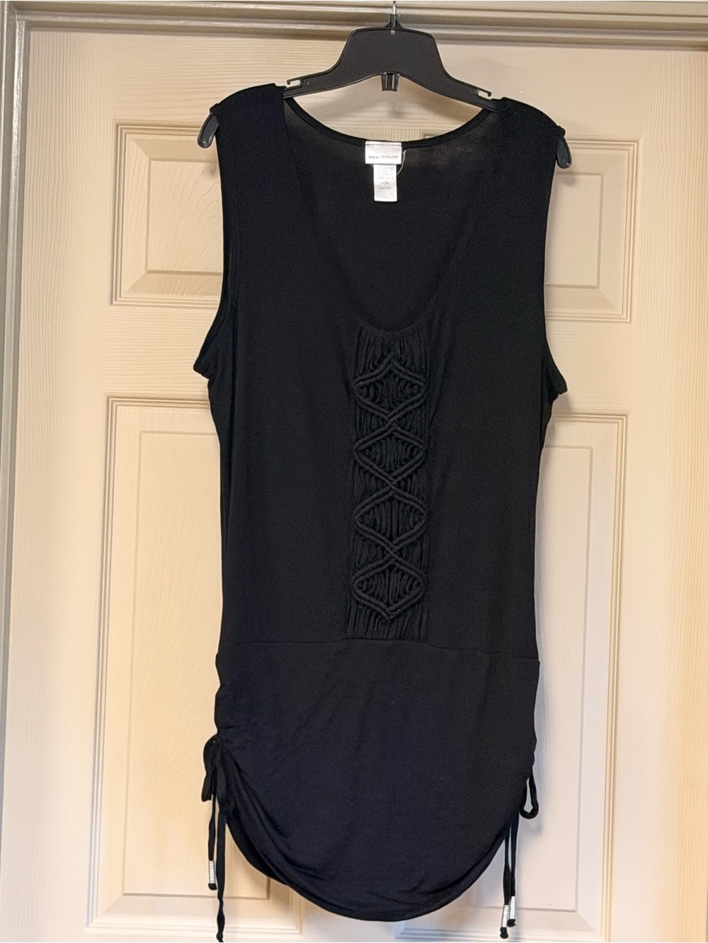 Wearabouts Women Size Large Black Cinched Sides Knit Front Bathing Suit Coverup